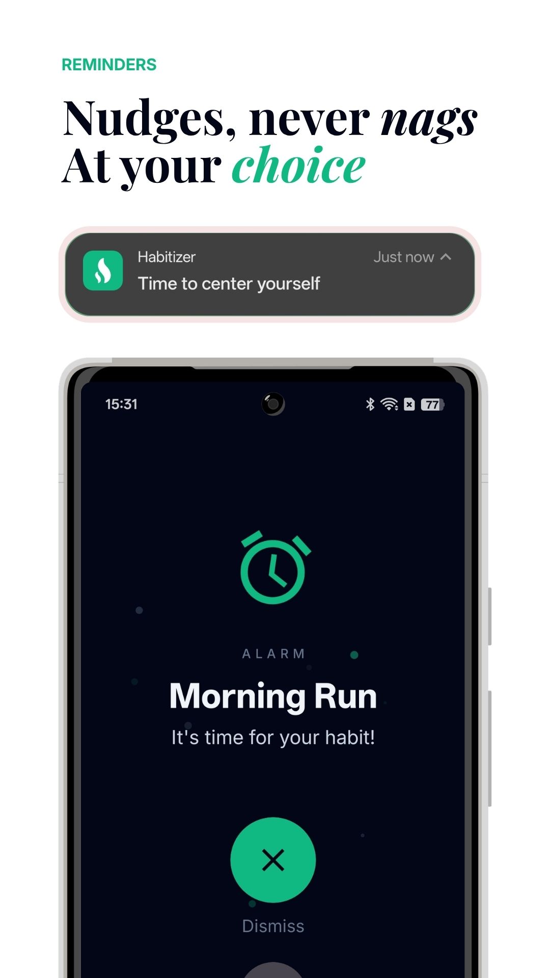 Reminders - alarm and notifications screen