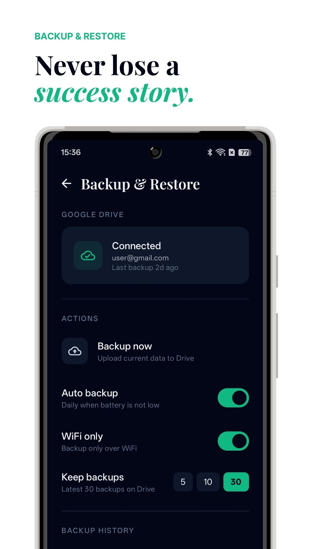 Backup & Restore screen